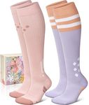 2 Pairs Cotton Compression Socks for Women&Men 15-20mmHg Knee High Cute Support Sock for Nurses, Running, Travel