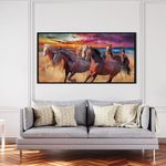 PAPER PLANE DESIGN Seven Running Horses Vastu Painting. 7 Running Horses Large Size Canvas Framed Wall Art for Home Decor. Vastu Wall Art for Office, Home, Hotels, Resorts. (B, Black Floating Frame)