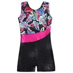 Leotards Costumes for Girls Gymnastics with Shorts size 6 7 Sparkle Butterfly Flowers Pattern Sleeveless Biketards Hotpink Black (Butterfly, 130(6-7 years old))