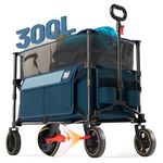 TIMBER RIDGE 10.6 Cu.Ft. Extra Large Collapsible Folding Wagon Carts, Heavy Duty Outdoor Camping Utility Wagons with Extended Height, Adjustable Handle, Cup Holders, Blue