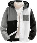 SHENHE Boy's Corduroy Jacket Casual Long Sleeve Button Down Color Block Hooded Shirt Black and White 12Y