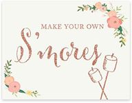 Andaz Press Wedding Party Signs, Faux Rose Gold Glitter with Florals, 8.5x11-inch, Make Your Own S'Mores, 1-Pack, Colored Decorations, Smore Bar Reception Dessert Table Sign