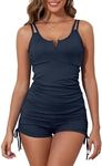 Aleumdr Womens 2 Piece Swimsuit Tankini Top with Boyshorts Athletic Bathing Suit High Waisted Tummy Control Swimwear Navy Blue X-Large