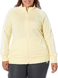 adidas Women's Plus Size Essentials Warm-Up Slim 3-Stripes Track Top, Almost Yellow/White, 1X