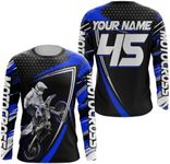 Motocross Racing Jersey UPF30+ Youth Motorcycle Shirt MX Racing Dirt Bike Jersey Off-Road Shirt Kid Men Women XM173 (Blue)