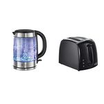 Russell Hobbs 21600-10 Illuminating Glass Kettle, Black, 1.7 Litre, 3000 Watt & 21641 Textures 2-Slice Toaster, 700-850 W, Black