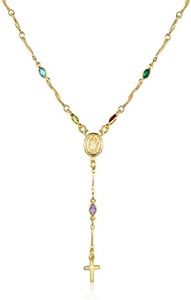 Barzel 18K Gold Plated Multicolor Virgin Mary Necklace - Made In Brazil (18 Inches)