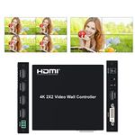 4K 2x2 HDMI Video Wall Controller Splitter,HDMI+DVI Input 3840x2160 TV Wall Processor with Audio Out, 180 Degree Rotation 1x1 1x2 1x3 1x4 2x2 2x1 3x1 4x1 Modes,with RS232 +Remote Control