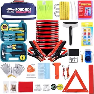 Roadside Assistance Emergency Kit - Multipurpose Emergency Pack Car Premium Road Kit Essentials Jumper Cables Set (8 Foot) Automotive Roadside Assistance 142 Pieces Winter Car Kit