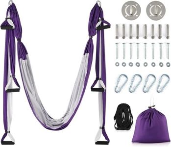 Ssumght Aerial Yoga Swing Set, aerial silks with Ceiling Mount Kit and Extension Straps, Antigravity Yoga Hammock Home Gym Include 2 Extensions Straps and Ceiling Mounting Kit (White-purple)
