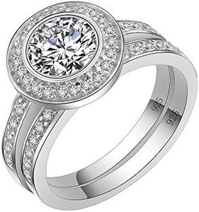 Lavencious Round Wedding Bridal Ring Sets Engagement Band 925 Sterling Silver with White AAA CZ (Silver, 6)