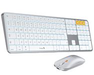 ProtoArc KM100-A Backlit Keyboard and Mouse Set for Mac, Wireless Bluetooth Keyboard Mouse Comb, Rechargeable Ultra Slim Keyboard for MacBook Pro, Macbook Air, iMac, iPad, iPhone, White Silver