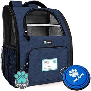 PetAmi Deluxe Pet Carrier Backpack for Small Cats and Dogs, Puppies | Ventilated Design, Two-Sided Entry, Safety Features and Cushion Back Support | for Travel, Hiking, Outdoor Use (Heather Navy)