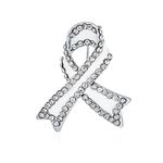 Empowering White Lung Cancer Awareness Ribbon Survivor Crystal Brooch Pin - Enamel Finish with Silver Plated Accents - Thoughtful Jewelry for Women