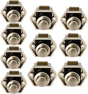 OCGIG 10Pcs RV Cabinet Mini Push Button Latch Locks Catch Door Knobs Gold for RV Caravan Cupboard Handle Nickel Plated