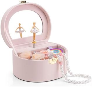 Vlando Musical Jewelry Box for Girls, Small Kid Music Box with Ballerina for Birthday Bedroom Decor, Gifts for Girls Kids - Light Pink