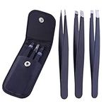 Stadux Eyebrow Tweezers, 3 Piece Professional Stainless Steel Precision Tweezers for Eyebrows Plucking, Ingrown Hair Remover and Facial hair