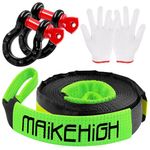 MAIKEHIGH Tow Rope 5M x 5cm,10 Ton (22,000 Lbs) Off-Road Recovery Tow Strap with 2 Anti-Proof Gloves, 2 Reinforced Shackles (Black-Green)