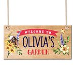 Personalised Garden Sign and Plaques Wooden Signs Garden Signs Welcome Sign Door Hanging Wall Sign Yard Signs House Plaque Home Decor with Any Name Christmas Gardening Gifts for Women(Design 4)