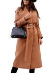 Sinleey Women Classic Long Trench Coat Wool Blend Pea Coat Casual Winter Warm Long Sleeve Lapel Jacket Coat Q Brown L