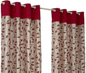 Hamilton McBride Leaf Trail Flock Red Ring Top/Eyelet Fully Lined Readymade Curtain Pair 90x72in(228x182cm) Approximately