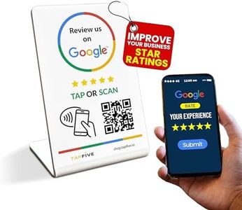 Tap Google Review Stand by TapFive - Tap for Instant Reviews - All Phones Compatible - Reusable Smart Tap NFC & QR - Boost Business Reviews Zappy Fast - Powered by TapFive (White, 1 Stand)