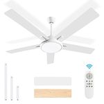 OUTON 52" Ceiling Fans with Lights & Remote Control, LED Dimmable Modern Ceiling Fan with 3 Color Temperature, Memory Function, 5 Dual Finish Blades, Indoor Outdoor Ceiling Fan for Living Room White