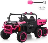 24V 2 Seater Dump Truck, 24V Ride on Cars with Electric Dump Bed,4WD,6×6 Wheels,Remote Control,Music Player and Shovel(Pink, Upgrade)