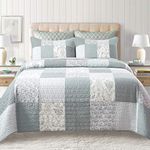 Soul & Lane Memory Lane 100% Cotton 3-Piece Patchwork Bedding Quilt Set - King with 2 Shams | Sage Country Quilted Bedspread