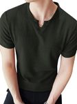 TAGDO Men's Waffle Knitted V Neck Regular Fit Tees (RF-V-Waffle-2012-Green-S)