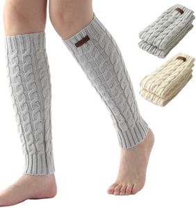 Brook + Bay Leg Warmers for Women - Cable Knitted Ankle Warmers - Winter Boot Cuffs - Warm Calf Leg Warmers OSFM - Grey, Beige