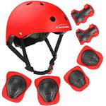 KAMUGO Kids Bike Helmet, Toddler Helmet for Ages 2-8 Boys Girls with Sports Protective Gear Set Knee Elbow Wrist Pads for Skateboard Cycling Scooter Rollerblading (Red)