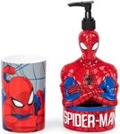 Marvel Spiderman 2 Piece Bathroom Set - Red & Blue Soap Dispenser & Tumbler Set - Kids Resin Superhero Bathroom Accessories