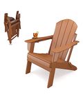 Sleek Space Adirondack Folding Chair for Garden, Patio or Deck - Arm Rests and Cup Holder - Lightweight, Weatherproof - Stylish, Durable Outdoor Furniture for Fire Pit, Beach, Poolside, Porch (Wood)