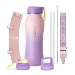 Coolflask Insulated Water Bottle 32 oz, Stainless Steel Water Bottle with Straw and Strap, Meta Water Flask Double Wall Vacuum Cold for 48 Hrs Hot for 24 Hrs, Lilac Purple