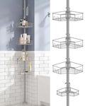 SEIRIONE Corner Shower Caddy Tension Pole, 4-Tier Rust-Free Shower Organizer Corner, Adjustable Shower Shelf for Inside Shower, Easy-Install Shower Rack for Shower Storage, 61.3 to 113Inch, Grey