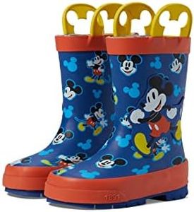 Western Chief Kids Mickey Musketeer Rain Boots for Toddler and Little Kids - Man-Made Outsole with Traction, Pull-On Style, and Round Toe, Blue, 12 Little Kid