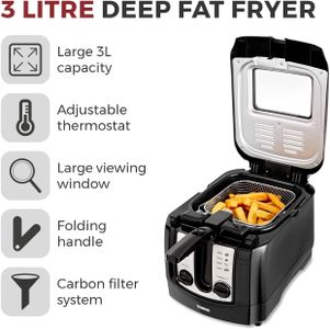 Tower 3L Deep Fat Fryer – Adjustable Thermostat, 2300W, Black