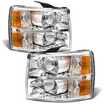 ADCARLIGHTS Headlight Assembly Compatible with 2007 2008 2009 2010 2011 2012 2013 2014 Chevy Silverado 1500 2500HD 3500HD Chrome Housing Amber Reflector Driver and Passenger Side