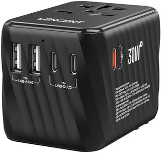 LENCENT Universal Travel Power Adapter, 30W International USB Charger with 3 USB C 2 USB A Fast Charging, Worldwide Plug Adaptor Travel Essentials for AU to US EU UK Ireland Type C/G/A/I Black