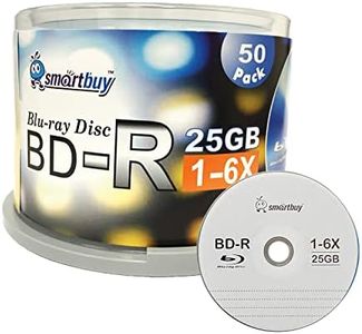 Smartbuy 50 Pack Bd-r 25gb 6X Blu-ray Single Layer Recordable Disc Logo Top Blank Data Video Media 50 Disc Spindle