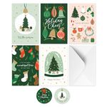 Rileys & Co. Christmas Greeting Cards Assortment, 50-Pack Holiday Greeting Card Set with Envelopes and Stickers, 5 Assorted Designs, Merry Christmas Cards Bulk, 6x4 Inch Christmas Cards with Envelopes