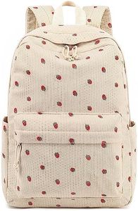 Bluboon Backpack for School Girls Backpack Cute Corduroy Bookbag Kids Backpack Laptop Backpack Gifts for Women, Strawberry Beige, Daypack Backpacks