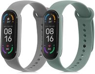 kwmobile Straps Compatible with Xiaomi Mi Smart Band 6 / Mi Band 6 / Band 5 Straps - 2x Replacement Silicone Watch Bands - Pastel Green/Light Grey