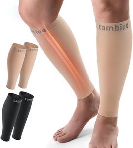 CAMBIVO 2 Pairs Calf Compression Sleeves(20-30 mmHg), Shin Splint Compression Sleeves for Men and Women - Footless Compression Socks for Swelling, Varicose Veins, Running(CS13 Nude, Large)