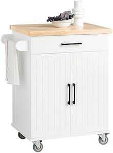 SoBuy Desserte de Cuisine à roulettes avec Plateau en Bois de Caoutchouc, Meuble de Rangement de Cuisine, Meuble Plan de Travail Idéal pour Cuisine, Salle à Manger ou Restaurant 74x91x46 cm FKW119-WN