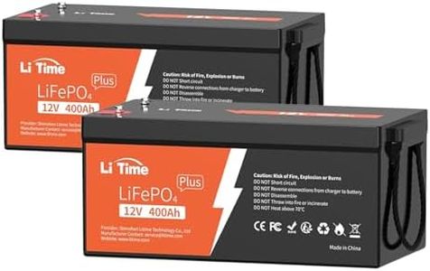 LiTime 2Pcs 12V 400Ah Plus LiFePO4 Lithium Battery, 250A BMS, 5120Wh Energy- 3200W Max, 4000-15000 Cycles & 10-Year Lifetime, Load Power Group 8D Battery Perfect for RV Home Solar System (2 Packs)