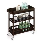 Interbuild 3 Tier Acacia Hardwood Kitchen Cart, Portable Rolling Trolley Cart Kitchen Storage Utility Cart with Towel Rack (Espresso, 31.4"x13.7"x33.4",with tray)