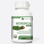 Vital Life Organic Moringa Capsules -1000mg Per Serving - Made In Canada, Non GMO, Vegan-Friendly for Liver Detox, and Gut Health -120 Capsules