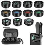 Vbestlife 11 in 1 Phone Lens Kit, 0.36X Wide Angle Lens+198°Fisheye Lens+20X Macro Lens+Zoom Telephoto Lens+CPL+Kaleidoscope Lens+Starburst Lens+4 Color Filter Lens